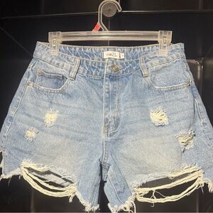 Rue21 Blue High-Waisted Distressed Jean Shorts